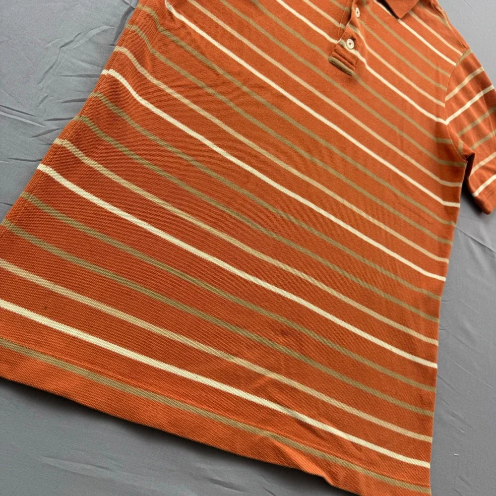 Banana Republic Mens Orange Striped Polo Shirt Medium Cotton Pique Short Sleeve